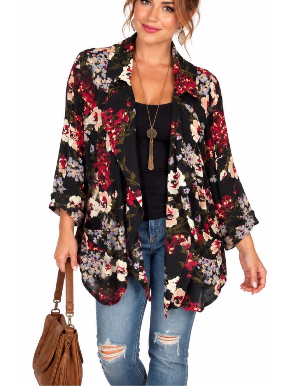 Kori America Floral Open-Front Kimono – Boho Chic- Medium NWT